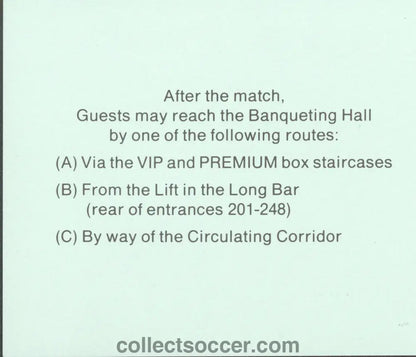 1992 Community Shield Leeds United v Liverpool Post Match Banqueting Hall Green Ticket