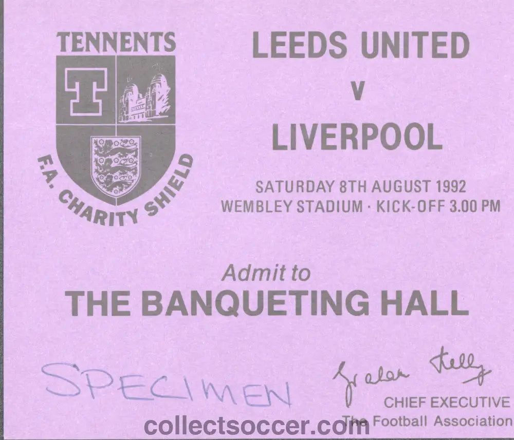 1992 Charity Shield Leeds United v Liverpool Purple Banqueting Hall Ticket