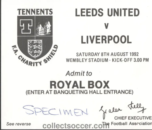 1992 Charity Shield Leeds United v Liverpool Royal Box Ticket