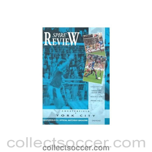 1992 - Chesterfield v York City official programme 18/08/1992 Coca Cola Cup - Collect Soccer