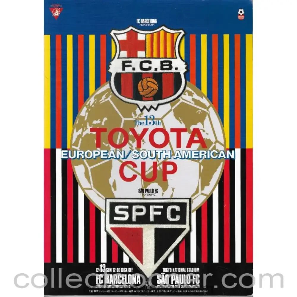 1992 Club World Cup / Toyota Cup Barcelona v Sao Paulo Football Programme - Collect Soccer