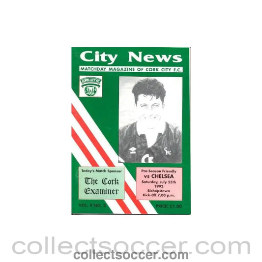 1992 - Cork City vChelsea official programme 25/07/1992 Friendly Match - Collect Soccer