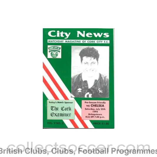 1992 - Cork City vChelsea official programme 25/07/1992 Friendly Match