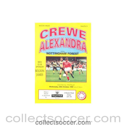 1992 - Crewe Alexandra v Nottingham Forest official programme 28/10/1992 Coca Cola Cup - Collect Soccer