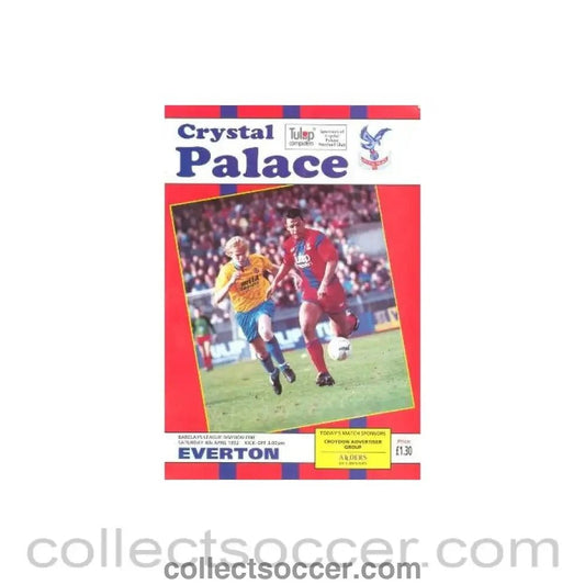 1992 - Crystal Palace v Everton official programme 04/04/1992 - Collect Soccer