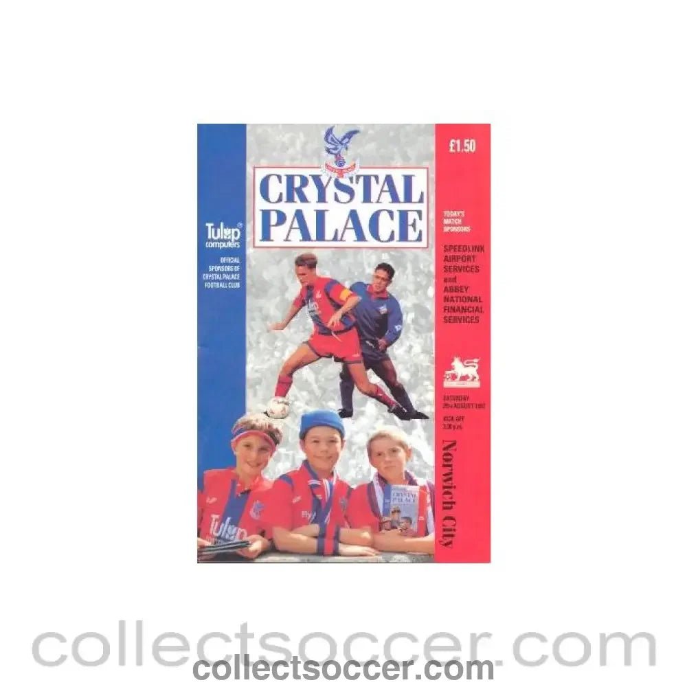 1992 - Crystal Palace v Norwich City official programme 29/08/1992 - Collect Soccer