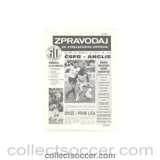 1992 Czech Republic v England official programme 24/03/1992 - Collect Soccer