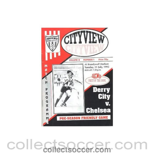 1992 - Derry City v Chelsea official programme 21/07/1992 Pre - Season Friendly Game - Collect Soccer