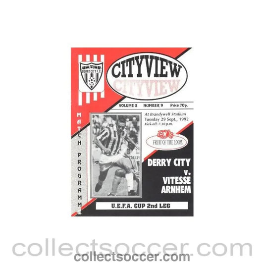 1992 - Derry City v Vitesse Arnhem official programme 29/09/1992 UEFA Cup - Collect Soccer