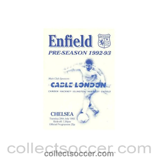 1992 - Enfield vChelsea official programme 28/07/1992 Pre - Season Friendly Match - Collect Soccer