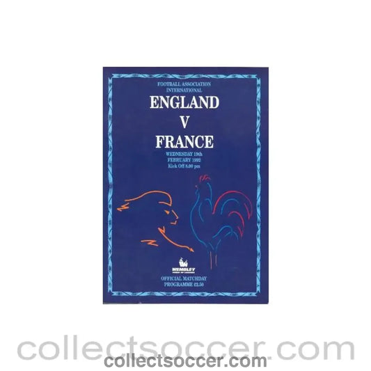 1992 England v France official programme 19/02/1992 F.A. International