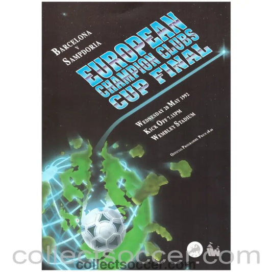 1992 European Cup Final Official Programme English Edition Barcelona v Sampdoria - Collect Soccer