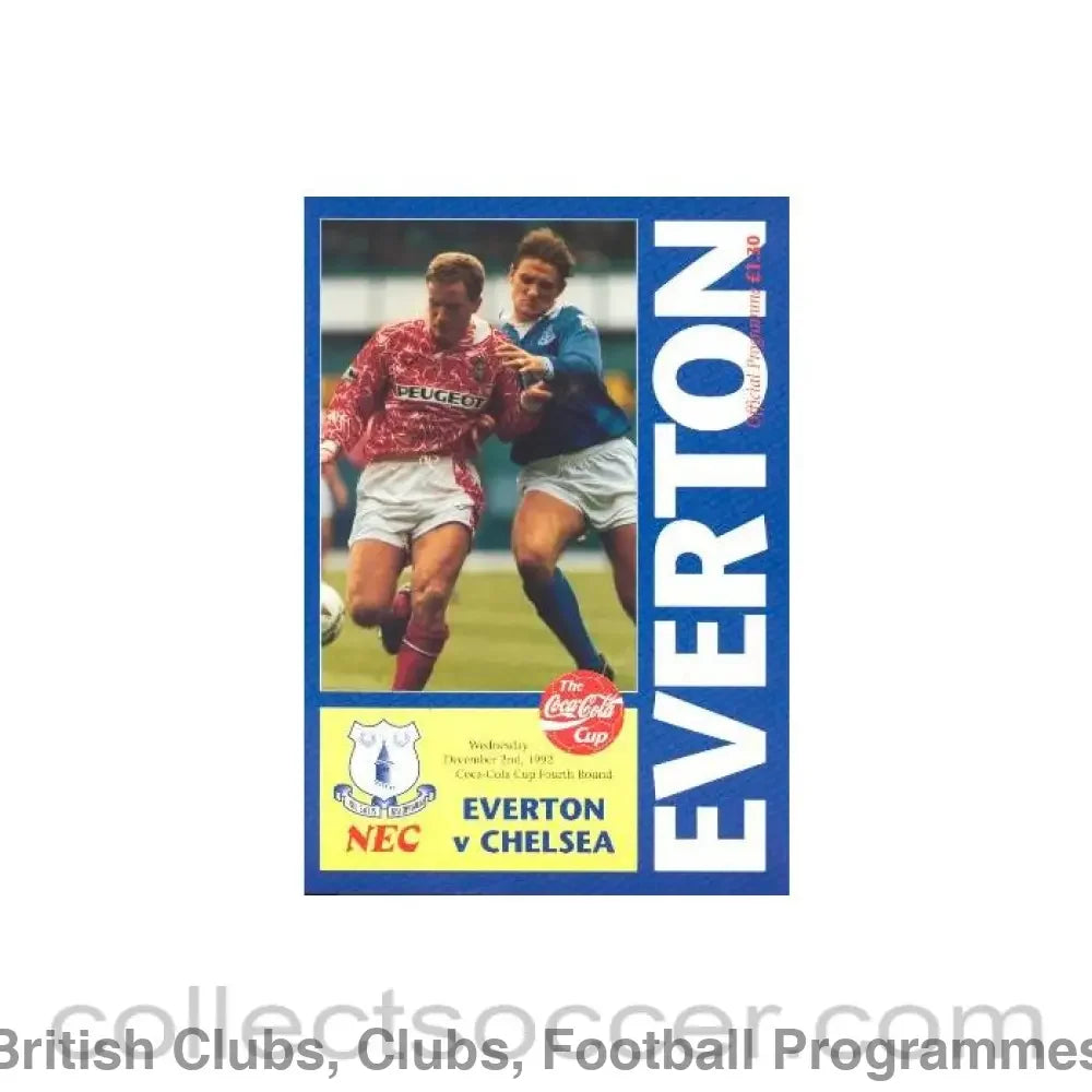 1992 - Everton vChelsea official programme 02/12/1992 Coca-Cola Cup