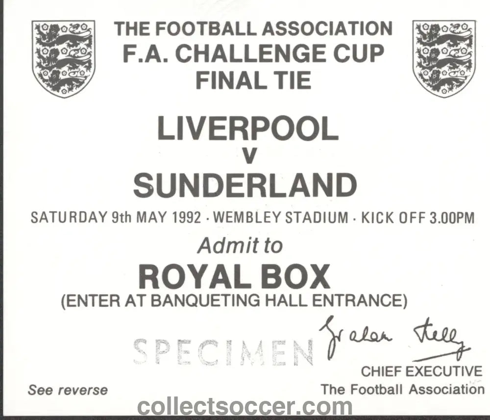 1992 FA Cup Final Liverpool v Sunderland Specimen Royal Box Ticket