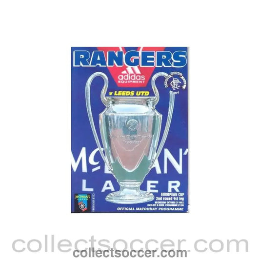 1992 - Glasgow Rangers v Leeds United official programme 21/10/1992 European Cup - Collect Soccer