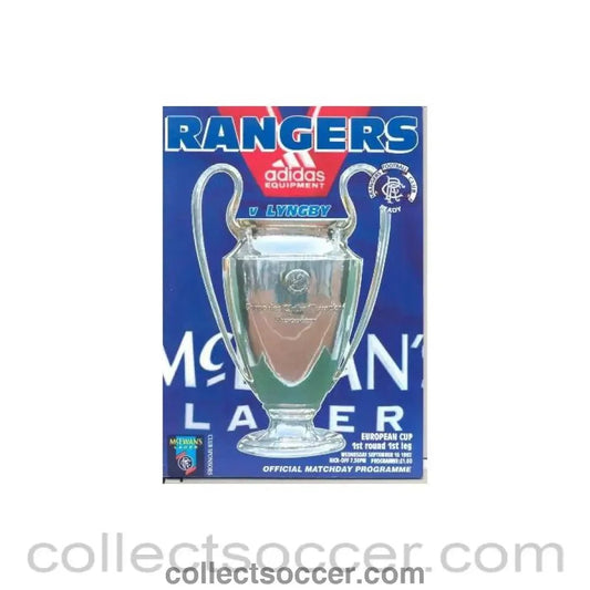 1992 - Glasgow Rangers v Lyngby official programme 16/09/1992 European Cup - Collect Soccer