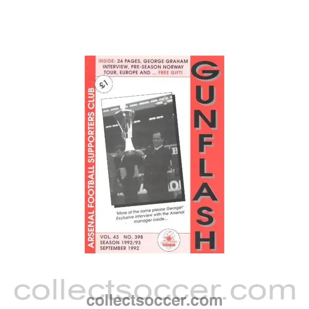 1992 - Gunflash - Arsenal fanzine No: 398 of September 1992 - Collect Soccer