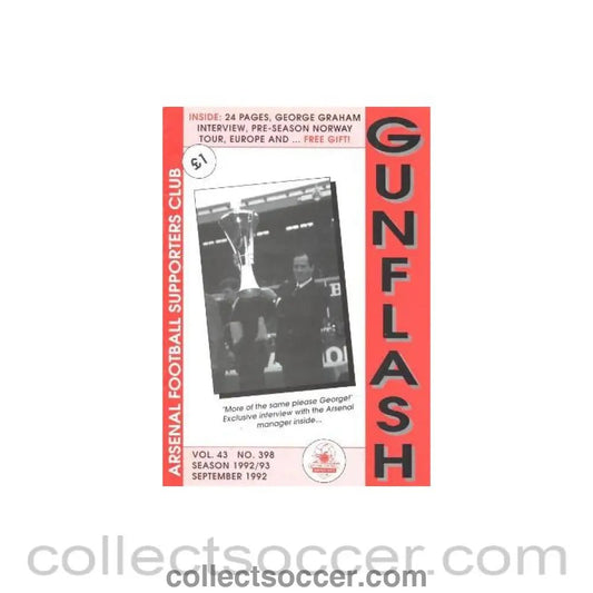 1992 - Gunflash - Arsenal fanzine No: 398 of September 1992 - Collect Soccer