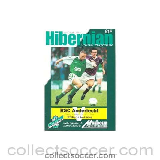 1992 - Hibernian v Anderlecht official programme 15/09/1992 UEFA Cup - Collect Soccer