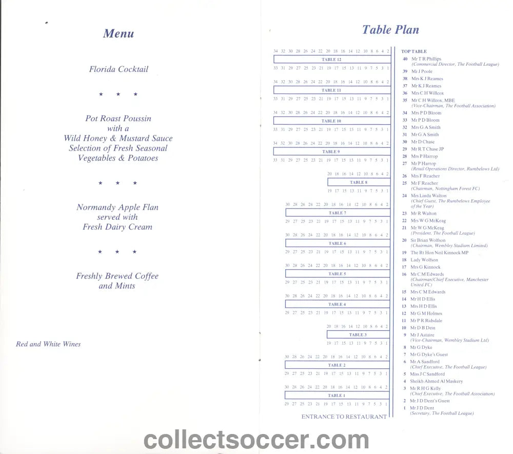 1992 League Cup Final Manchester United v Nottingham Forest Programme of Arrangements - back