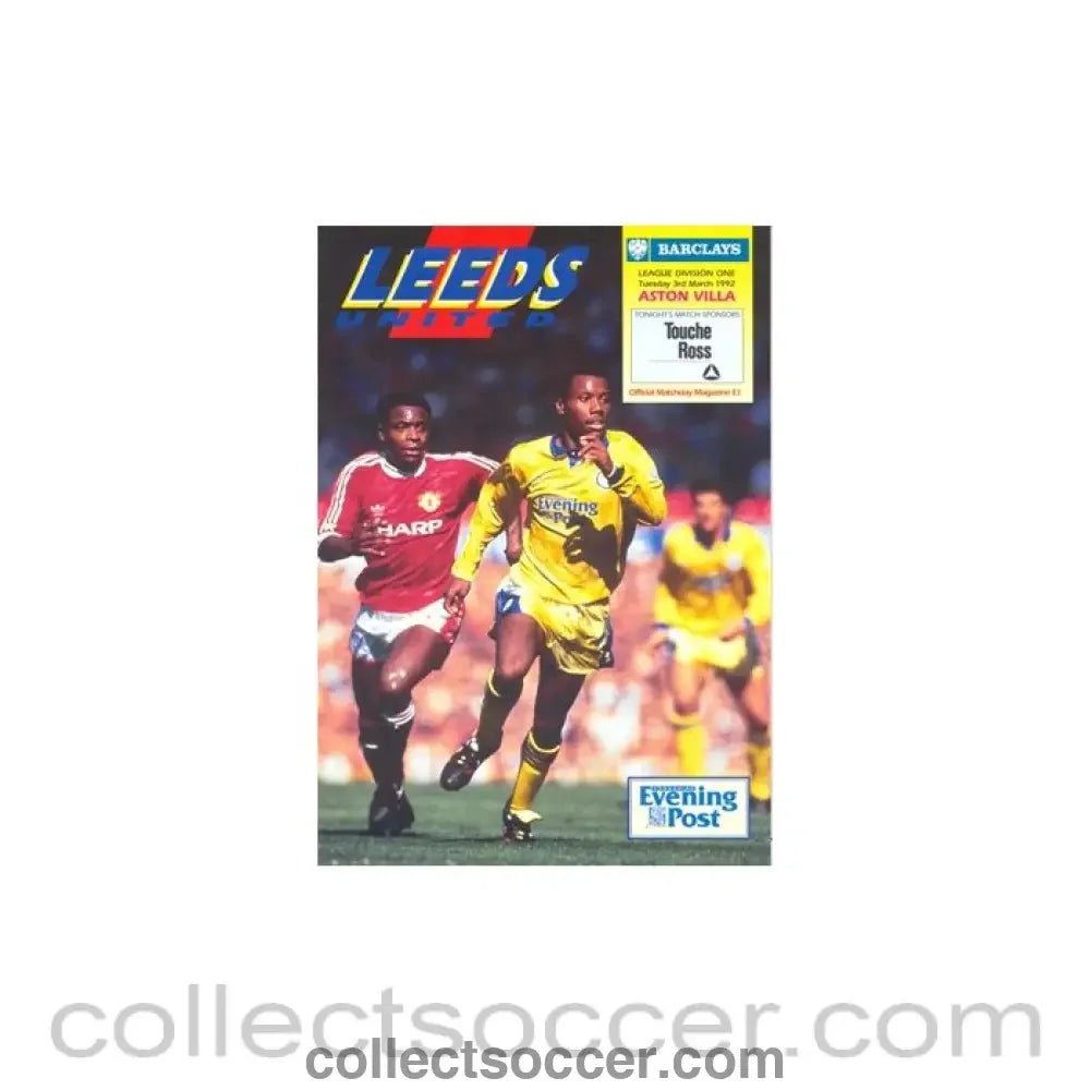 1992 - Leeds United v Aston Villa official programme 03/03/1992 - Collect Soccer