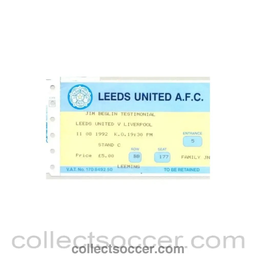 1992 - Leeds United v Liverpool ticket 11/08/1992 - Collect Soccer