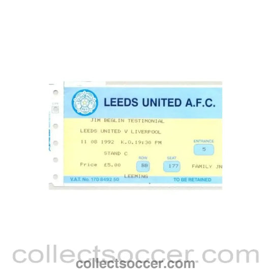 1992 - Leeds United v Liverpool ticket 11/08/1992