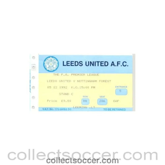 1992 - Leeds United v Nottingham Forest ticket 05/12/1992 - Collect Soccer