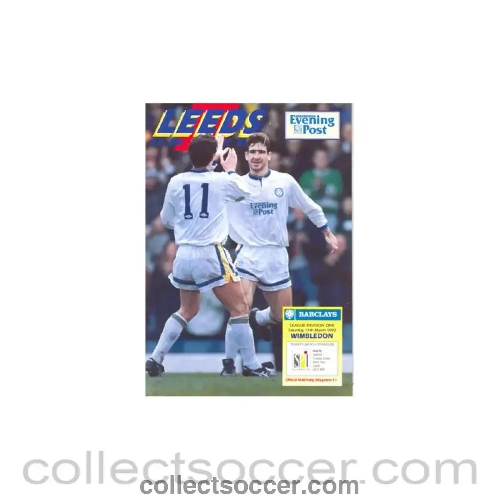 1992 - Leeds United v Wimbledon official programme 14/03/1992 - Collect Soccer