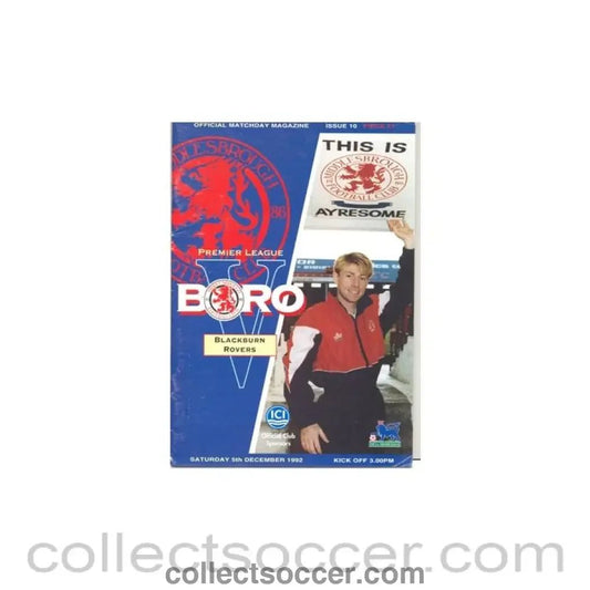 1992 - Middlesbrough v Blackburn Rovers official programme 05/12/1992 - Collect Soccer