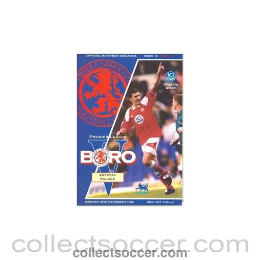 1992 - Middlesbrough v Crystal Palace official programme 28/12/1992 - Collect Soccer