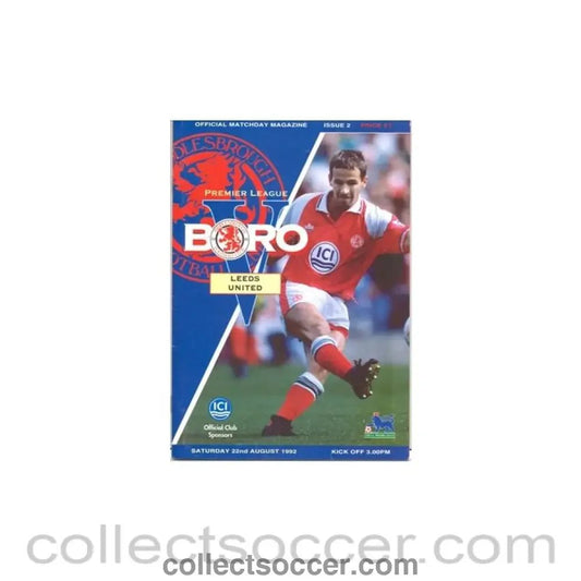 1992 - Middlesbrough v Leeds United official programme 22/08/1992 - Collect Soccer