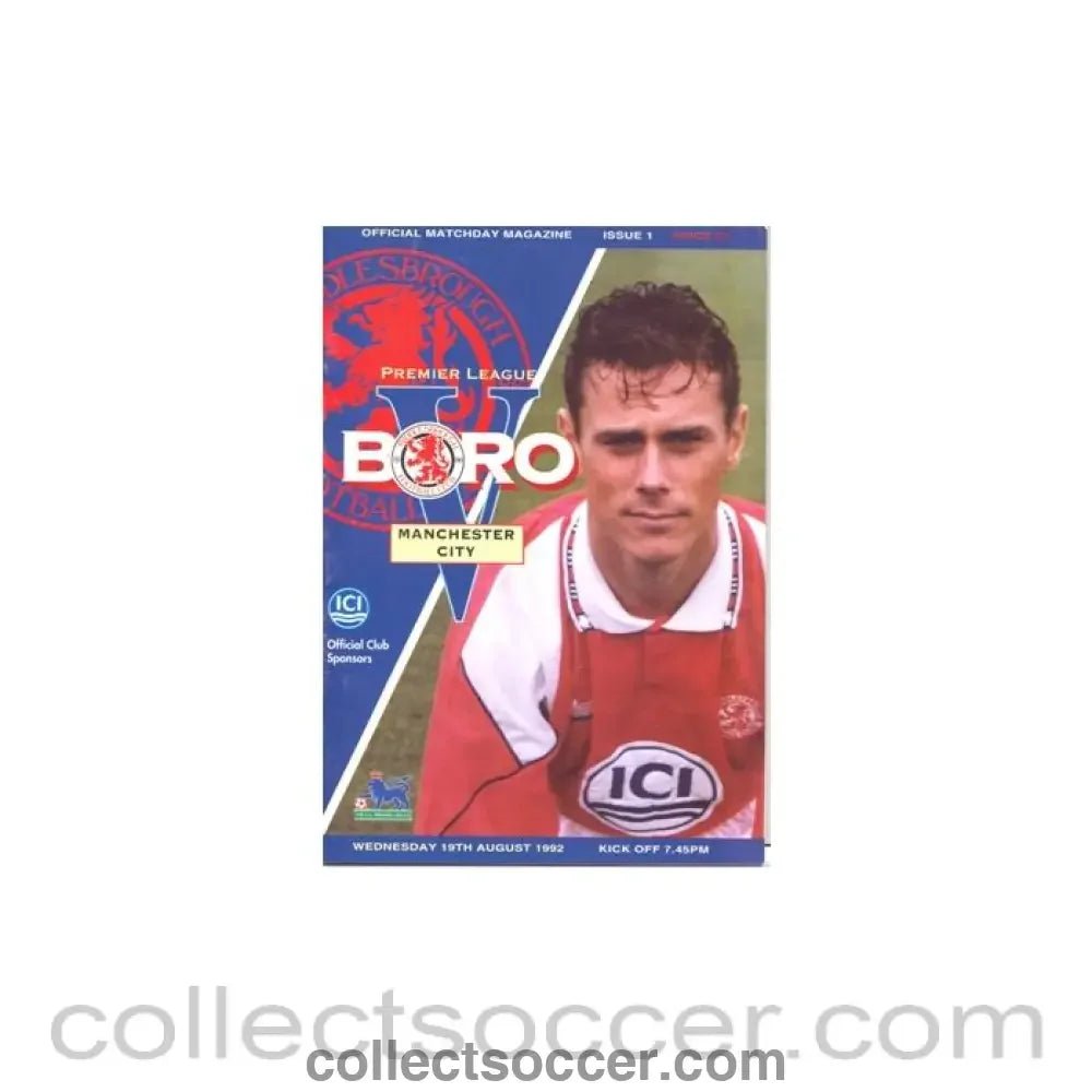 1992 - Middlesbrough v Manchester City official programme 19/08/1992 - Collect Soccer