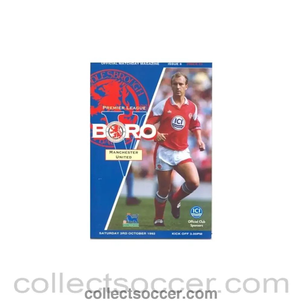 1992 - Middlesbrough v Manchester United official programme 03/10/1992 - Collect Soccer
