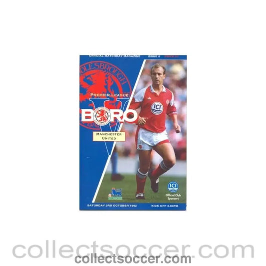 1992 - Middlesbrough v Manchester United official programme 03/10/1992 - Collect Soccer