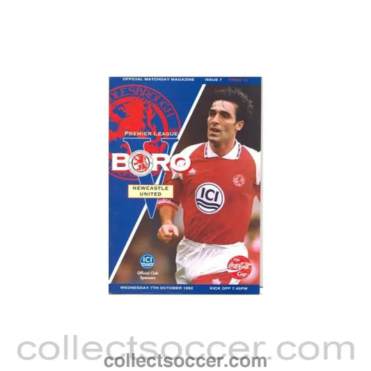 1992 - Middlesbrough v Newcastle United official programme 07/10/1992 - Collect Soccer