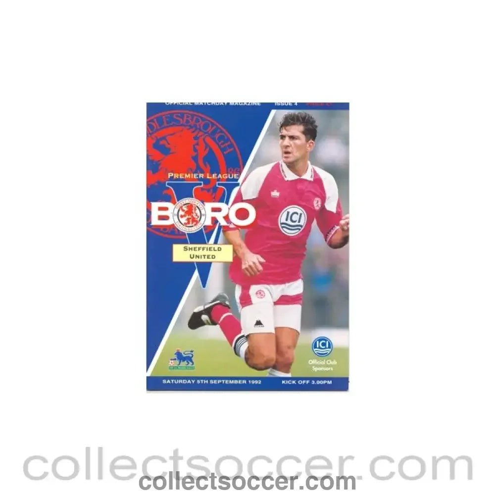 1992 - Middlesbrough v Sheffield United official programme 05/09/1992 - Collect Soccer