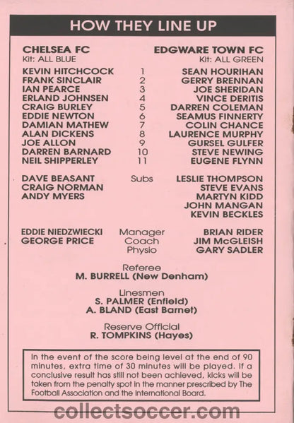 1992 Middlesex Senior Charity Cup Final Chelsea v Edgware Town official programme 04/05/1992