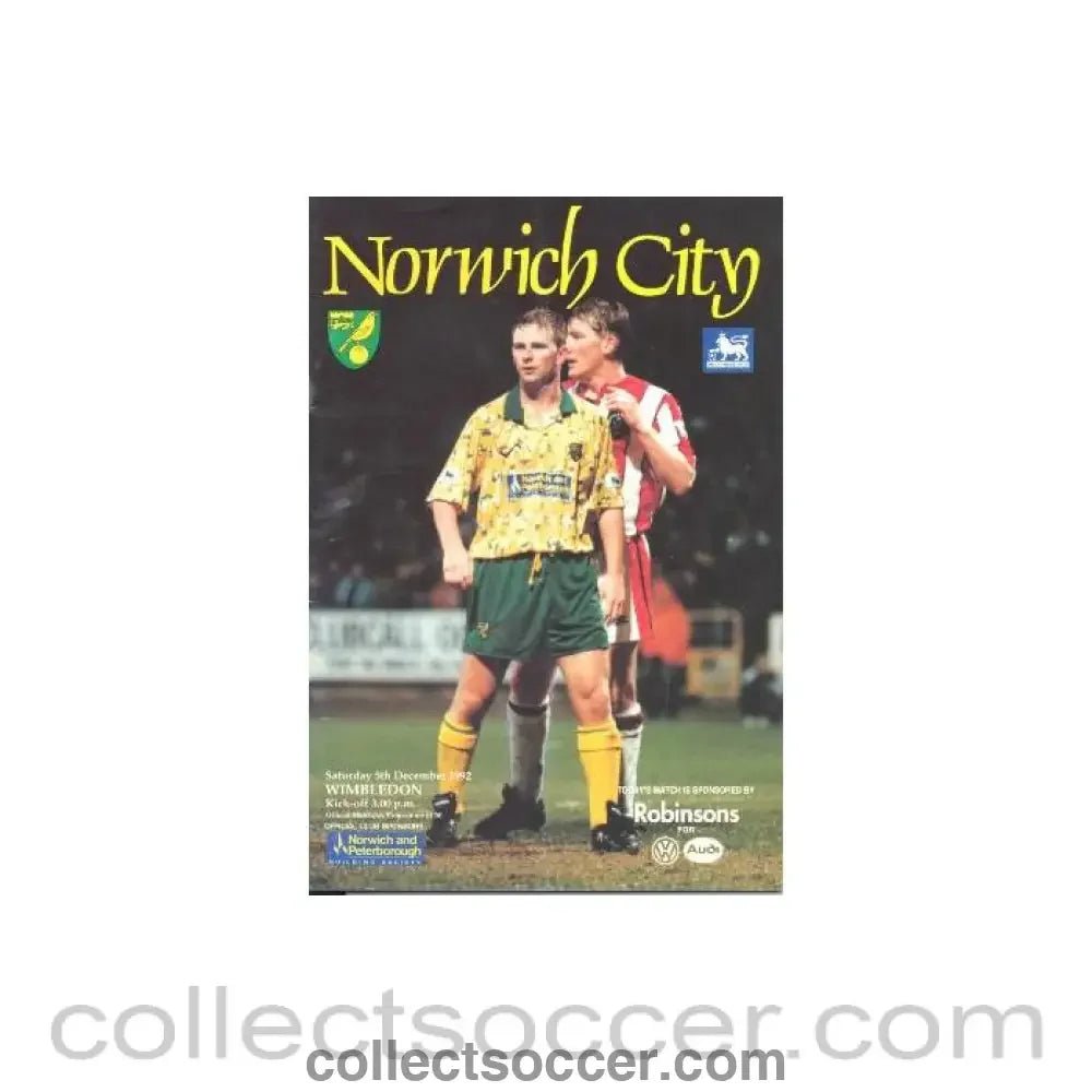 1992 - Norwich City v Wimbledon official programme 05/12/1992 - Collect Soccer