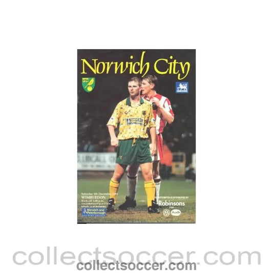 1992 - Norwich City v Wimbledon official programme 05/12/1992 - Collect Soccer