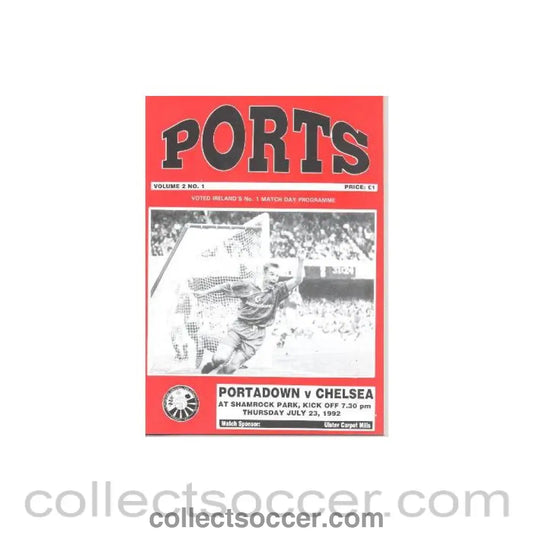 1992 - Portdown vChelsea official programme 23/07/1992 Friendly Match - Collect Soccer