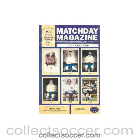 1992 - Preston North End v Stoke City official programme 18/08/1992 Coca Cola Cup - Collect Soccer