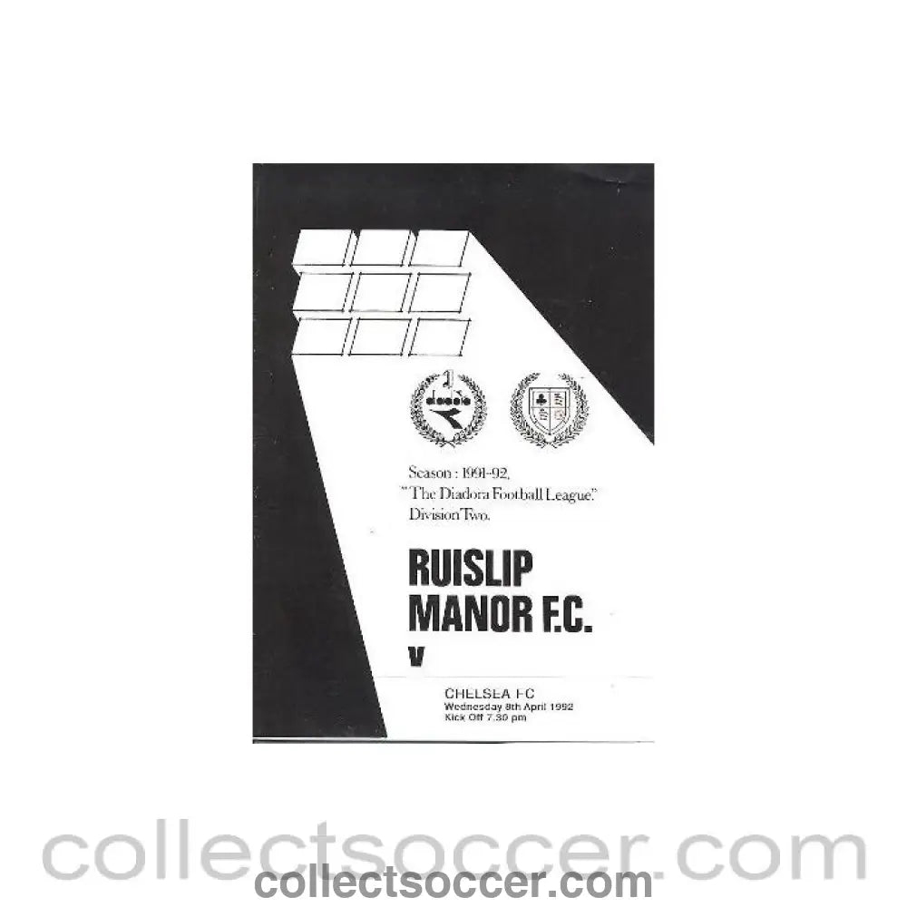 1992 - Ruislip Manor vChelsea official programme 08/04/1992
