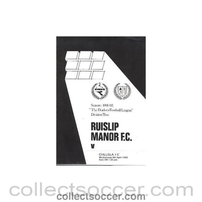 1992 - Ruislip Manor vChelsea official programme 08/04/1992