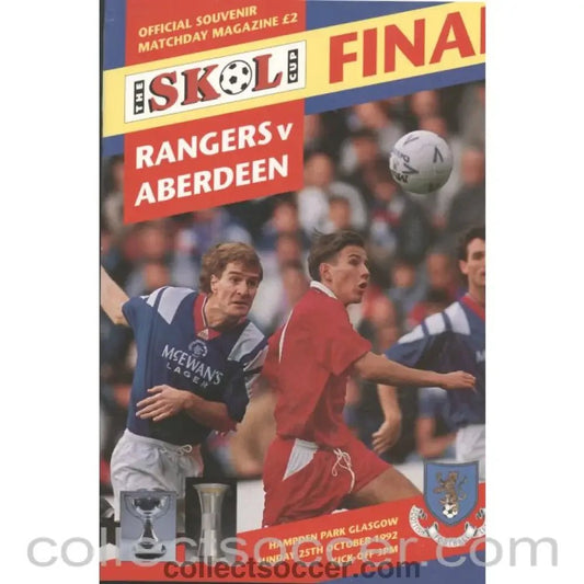 1992 Scottish League Cup Final Rangers v Aberdeen Official Football Programme - Collect Soccer