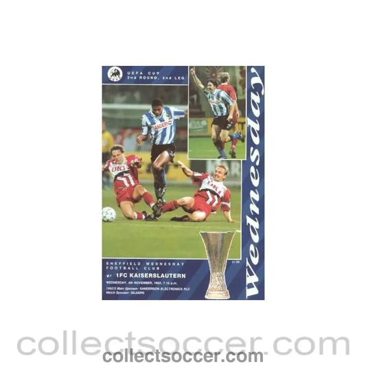 1992 - Sheffield Wednesday v Kaiserslautern official programme 04/11/1992 UEFA Cup - Collect Soccer