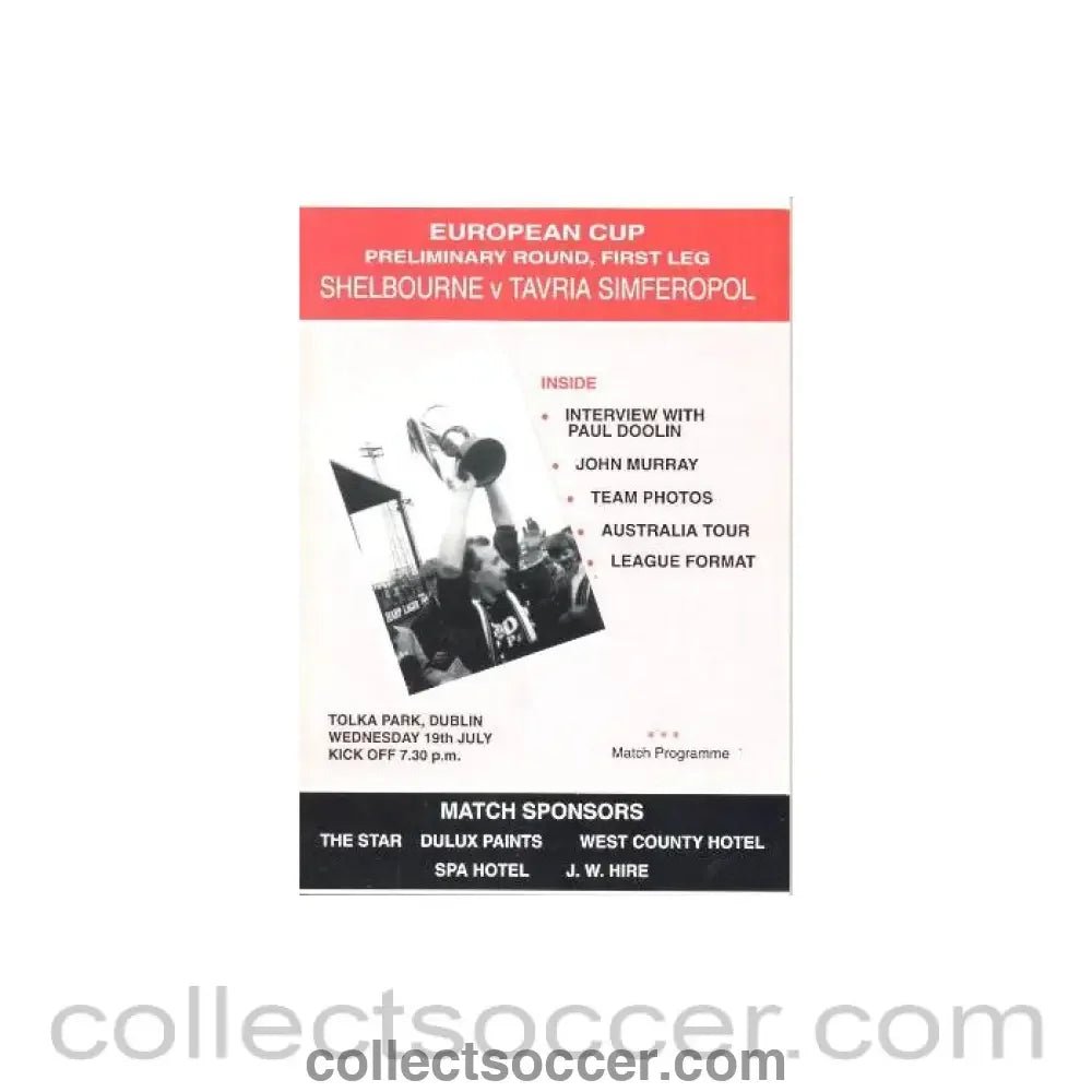 1992 - Shelbourne v Tavria Simferopol official programme of 1992 - Collect Soccer
