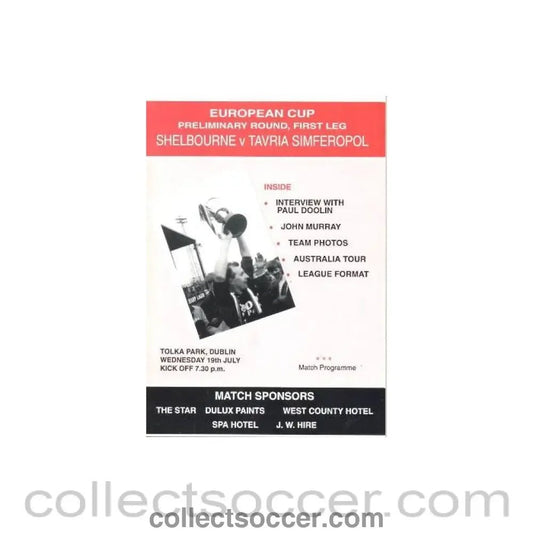 1992 - Shelbourne v Tavria Simferopol official programme of 1992 - Collect Soccer