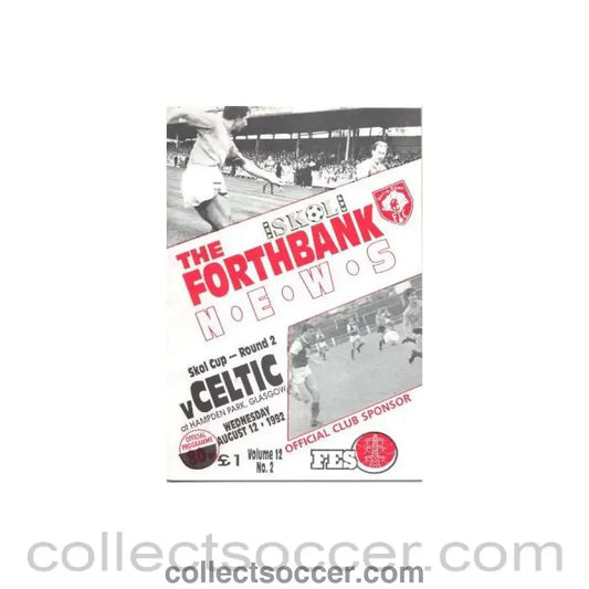 1992 - Stirling Albion v Celtic official programme 12/08/1992 Skol Cup - Collect Soccer