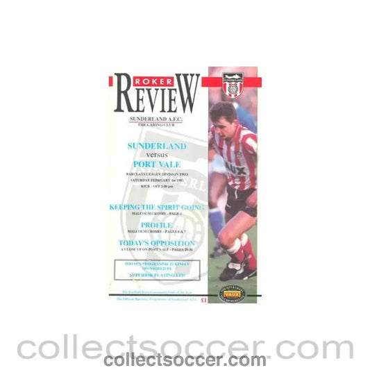 1992 - Sunderland v Port Vale official programme 01/02/1992 Barclays League - Collect Soccer